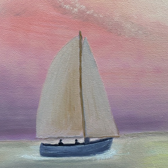 Tranquil Sailboat at Dusk Canvas Painting - Picture 2 of 3
